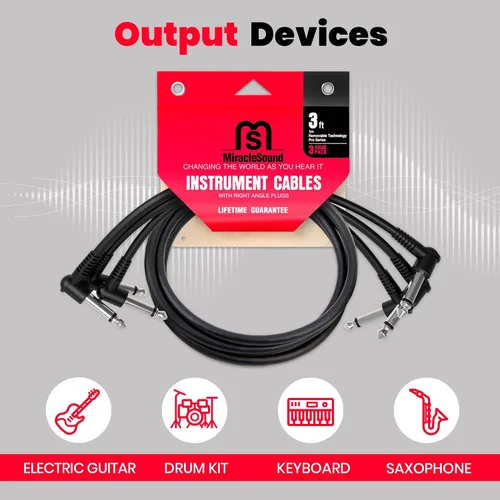 Vista 5 de Miracle Sound Cable de guitarra de 3 pies para efectos de pedalera con enchufe de ángulo recto, ideal para guitarra eléctrica y bajo, cable