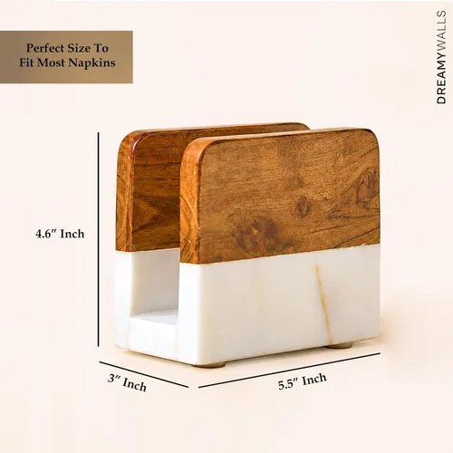 Vista 6 de Servilletero de mármol de 5.5 pulgadas para mesa de comedor y encimera de cocina, moderno, vertical, dispensador y soporte de servilletas de madera
