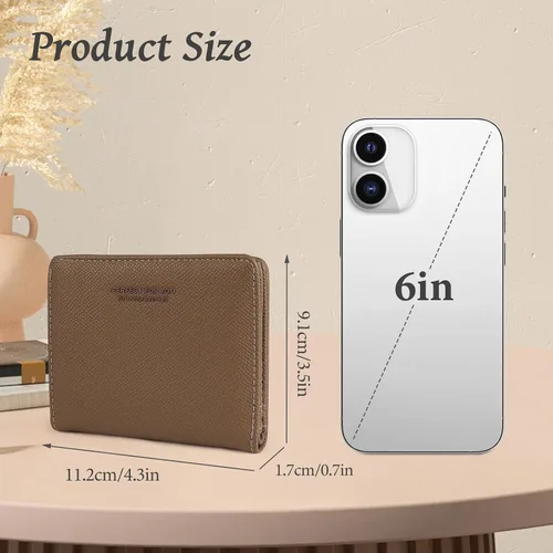 Vista 3 de WishLotus Cartera pequeña para mujer, cartera de cuero para tarjetas de crédito con bolsillo para monedas, billetera compacta plegable con ventana