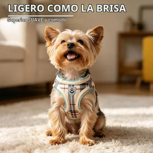Vista 3 de PUPTECK - Arnés, collar y correa ajustables, sin tirones, para perros pequeños y medianos, cachorros y gatos, pechera reflectante acolchada de malla