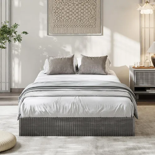 Vista 3 de Garvee Marco de cama individual, cama de plataforma de madera con diseño estriado Base de cama de perfil bajo, base de cama minimalista sin ruido