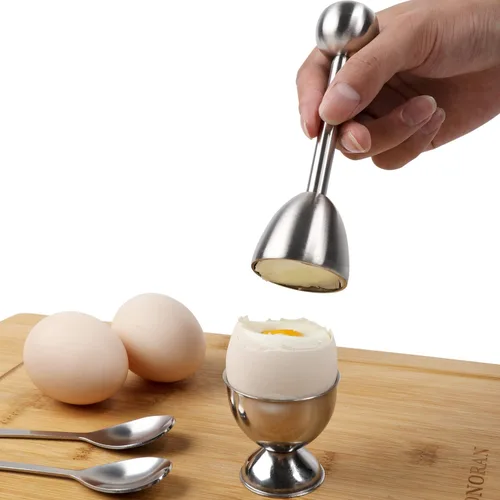 Vista 5 de Juego de decoración de galletas de huevo, soporte separador de huevos duros y duros, incluye 4 cucharas de huevos y 4 tazas de huevo, 1 cortador