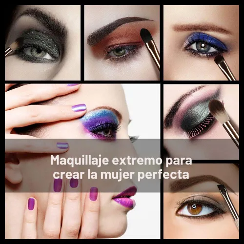Vista 8 de Juego de brochas de maquillaje de ojos, 6 brochas de maquillaje profesionales para sombra de ojos para corrector de cejas, delineador de ojos Rosa
