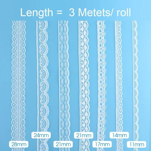Vista 3 de FEPITO Cinta de encaje blanco de 39.6 yardas, 12 rollos de cinta de encaje surtido para coser y decoraciones festoneadas de boda nupcial