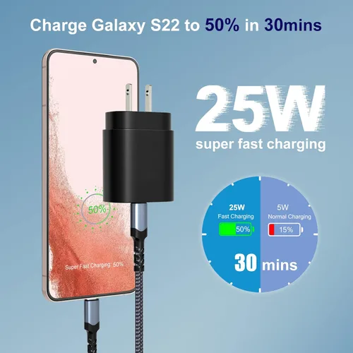 Vista 2 de Cargador de pared USB C, cargador súper rápido Excgood tipo C bloque de carga compatible con Galaxy S25 S24 S23 Ultra/S22/S21 FE 5G/S20