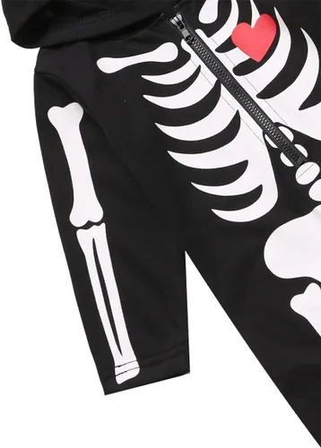 Vista 4 de Disfraz de esqueleto de Halloween para bebé niño con capucha de manga larga