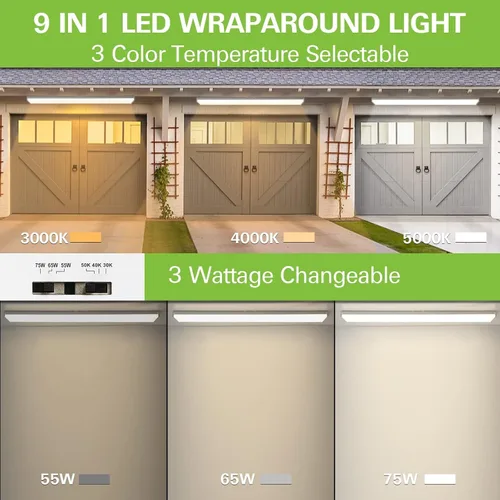 Vista 2 de Paquete de 4 unidades de luz envolvente LED de 4 pies con 3 selecciones de potencia/lumenes/CCT, 55W/65W/75W, 5500lm/6500lm/7500lm, 3000K4000K5000K