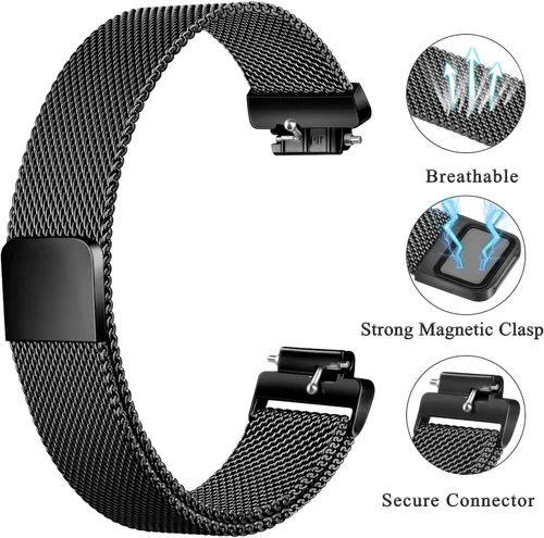 Vista 3 de Vanjua Correa de repuesto de malla metálica de acero inoxidable ajustable para Fitbit Inspire 2 / HR / Fitness Tracker (S, negro)