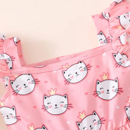 Vista 3 de Popshion Vestidos de niña con mangas con vuelo, vestido de verano para niños, fiesta de cumpleaños, sin mangas, vestido de 1 a 8 años