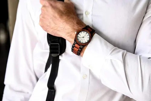 Vista 5 de Wilds Relojes de madera para hombre con visualización de fecha colección minimalista analógicos de madera con movimiento de cuarzo japonés de alta