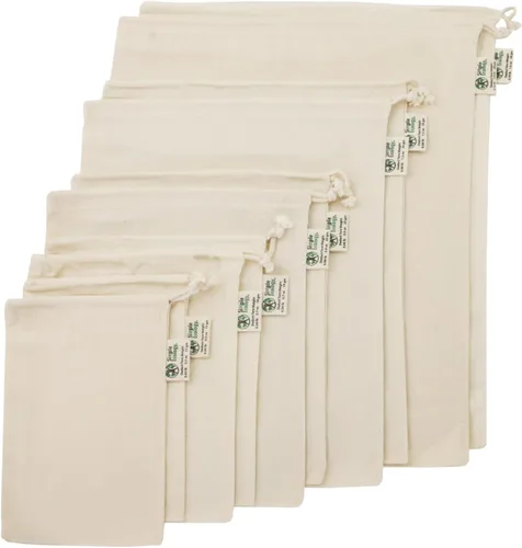 Vista 12 de Simple Ecology Bolsas reutilizables para compras y almacenamiento, muselina de algodón orgánico, juego de 6 (2 unidades de L, M, S)