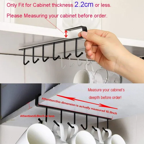 Vista 6 de AliCH - 2 ganchos para tazas debajo del gabinete, soporte adhesivo para tazas de café, sin clavos, para tazas, utensilios de cocina, corbatas