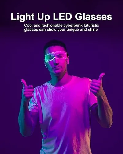 Vista 7 de Tefiohen Gafas de sol con luz LED geniales 7 colores y 4 modos Cyberpunk Futuristas Gafas de sol luminosas para niños y adultos