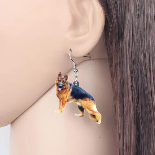 Vista 2 de DUOWEI German Shepherd Dog Earrings Acrylic Pets Drop Dangle Jewelry Party Birthday Gifts for Women Teen Girls Kids