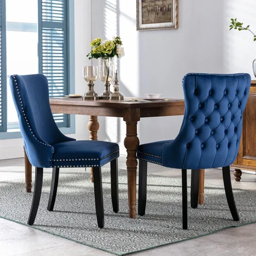 Vista 19 de mikibama Juego de 2 sillas de comedor tapizadas de terciopelo con respaldo de ala, sillas de comedor con patas de madera maciza con botón de cabeza
