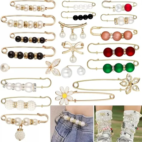 Vista 2 de Broche de perlas con clip para bufanda, 20 unidades, suéter, chal, corbatas, ropa, botón anudado, moda, metal, redondo, círculo, camisa, broches