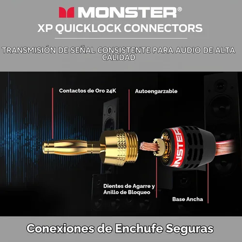 Vista 2 de Monster XP QuickLock - Enchufes tipo banana para cable de altavoz, conectores de cable de altavoz autoengarzados, conectores de audio chapados