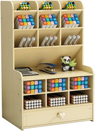 Vista 10 de Hggzeg Organizador de Escritorio de Madera, Portaplumas DIY de Gran Capacidad Caja de Almacenamiento Estante de Almacenamiento de Artículos