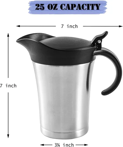 Vista 3 de Salsa grande de acero inoxidable – 25 onzas de doble pared aislada jarra de salsa con tapa de plástico con bisagras