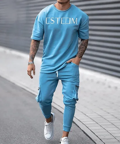 Vista 2 de Conjunto deportivo de 2 piezas para hombre, sudadera casual de manga corta
