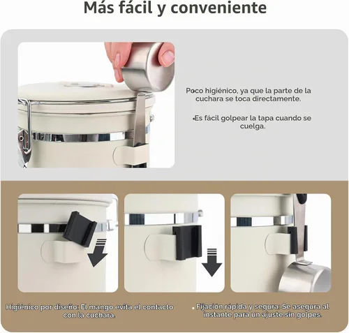 Vista 9 de ShanSon Recipiente hermético para café de acero inoxidable, recipiente de almacenamiento de granos de café con cuchara, recipiente de café