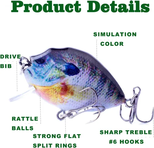 Vista 4 de Señuelos de pesca de mar, mini señuelo de pesca Wobbler, Crappie Bluegill Bass Trout Micro Crankbait
