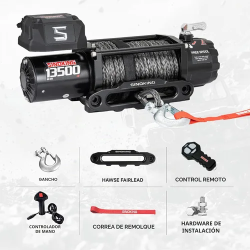 Vista 5 de SINOKING Cabrestante eléctrico de 13500 libras para Jeep, camión, SUV, cabrestante de remolque y cabrestante de barco - Cuerda sintética resistente
