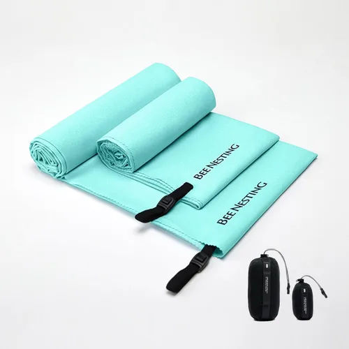 Vista 48 de Bee Nesting Toalla ultraligera de secado rápido – Paquete de 2 toallas de microfibra medianas y pequeñas con bolsillo compacto plegable para viajes