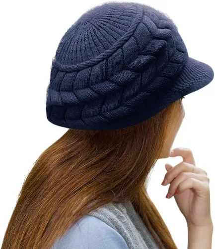 Vista 2 de Hindawi gorro de lana caliente de invierno para mujer, gorra esquí de lana con visera