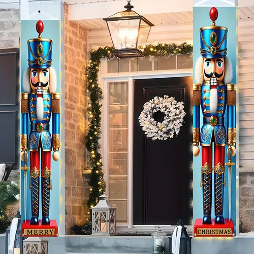 Vista 10 de BlissYard Estandartes de Porche Navideños de Cascanueces 12×71 Pulgadas Hola Invierno Feliz Navidad Decoraciones de Puerta Estandarte de Soldado