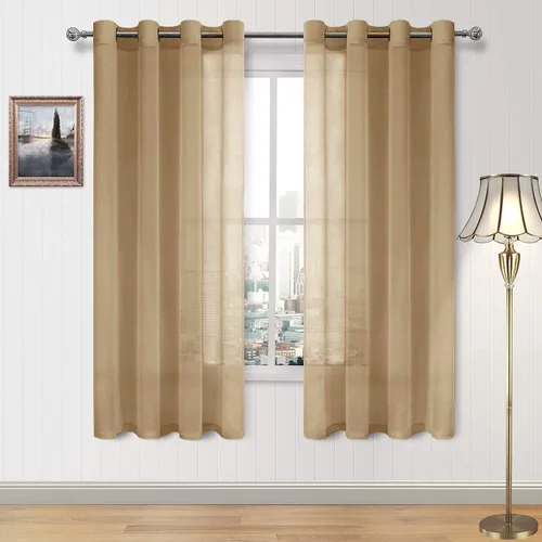 Vista 46 de DWCN Cortinas traslúcidas color verde frijol para sala de estar y dormitorio - Cortinas voile con aspecto de lino sintético con ojales en la parte