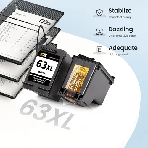 Vista 4 de XJI Cartuchos de tinta remanufacturados de repuesto para HP Ink 63XL 63 XL (negro, paquete de 2), para OfficeJet 3830 3833 5222 5255 5258 5260 Envy