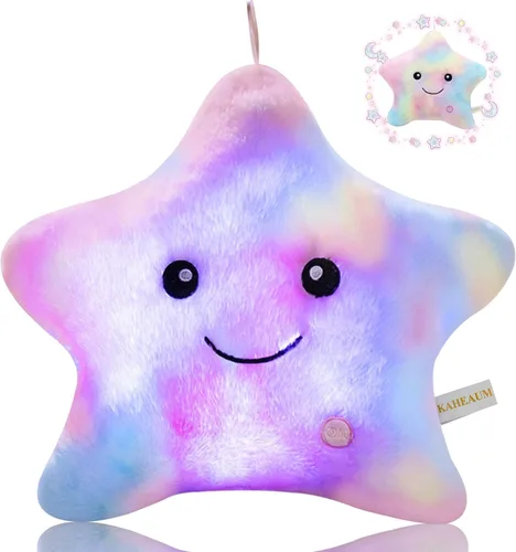 Vista 10 de Glow Star - Almohada con luz LED de noche, animales de peluche para niñas y niños, almohadas de peluche para adultos y niños, para fiestas