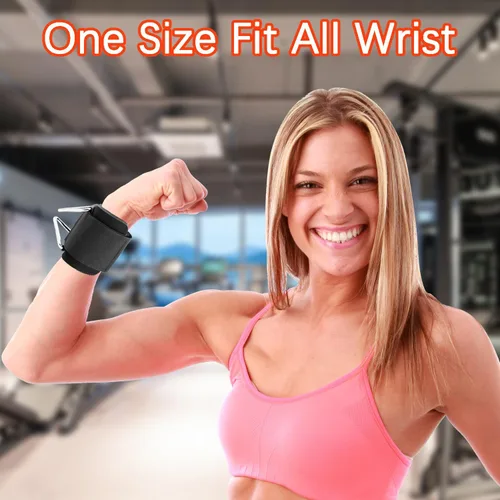 Vista 6 de Paquete de 2 muñequeras para máquina de cable, acolchado de neopreno ajustable, talla única, correas de muñeca de fitness para hombres y mujeres