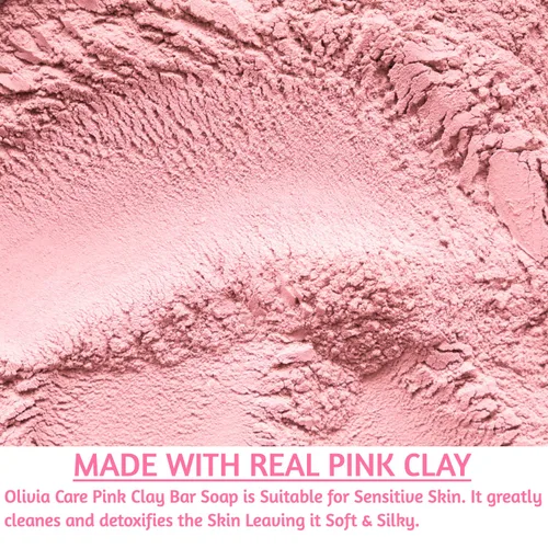 Vista 5 de Olivia Care Jabón en barra de arcilla rosa 100% natural, vegano y orgánico – para rostro y cuerpo – Desintoxica, exfolia, hidrata, hidrata