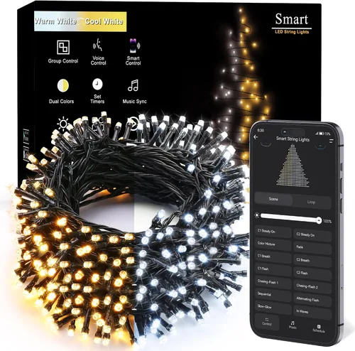 Vista 12 de Brizled Outdoor Christmas Tree Lights, 65.67 ft 200 LED Indoor String Light Blanco cálido y multicolor