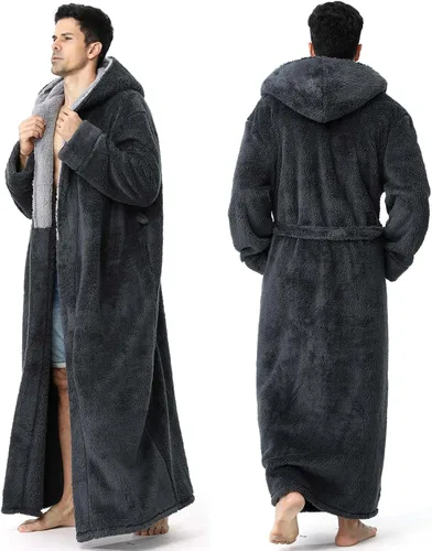 Vista 2 de Hellomamma Batas largas para hombre con capucha de longitud completa con capucha de forro polar mullido