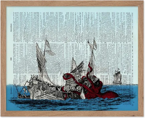 Vista 60 de Poster Master Póster de pulpo para parejas, póster de diccionario, arte Kraken, regalo romántico para él, ella, amantes, decoración náutica