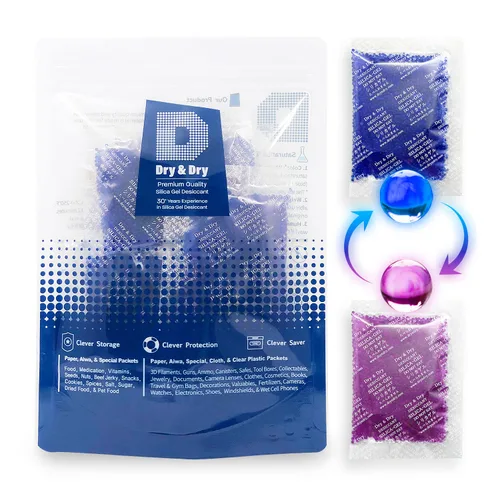 Vista 15 de Dry & Dry Paquetes de gel de sílice de 0.04 oz [50 paquetes] Indicador azul (azul a rosa) Paquetes de gel de sílice desecantes Paquetes de gel