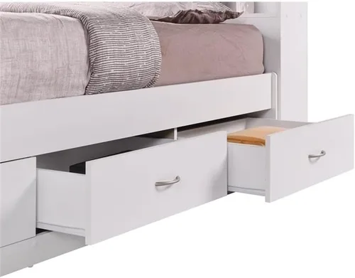 Vista 9 de Pemberly Row Cama de almacenamiento tamaño individual con cabecera de estantería, madera duradera, acabado blanco, 3 cajones, deslizadores