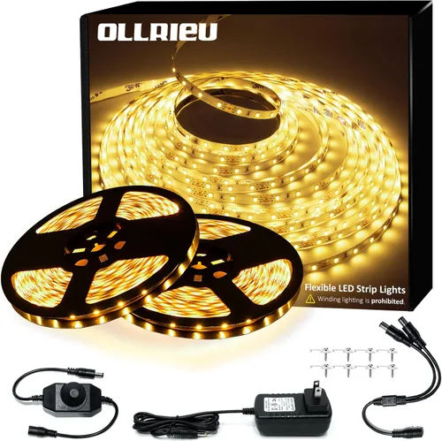 Vista 14 de Tira de luces LED blancas de 10 pies, cinta regulable de 12 V con control remoto infrarrojo, luz de cinta adhesiva SMD 2835, conectable, cortable