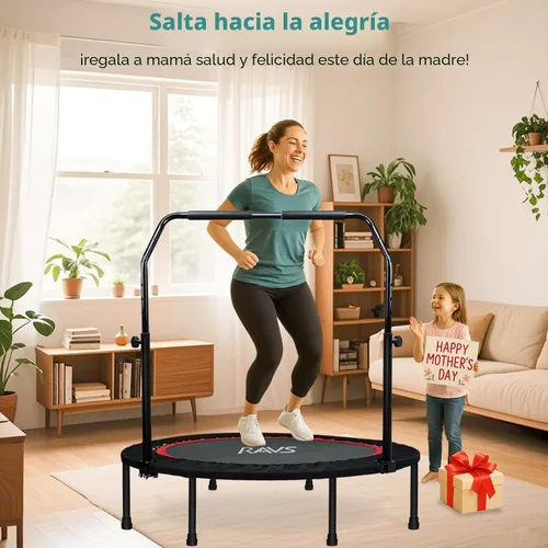 Vista 7 de RAVS Mini Trampolín para Niños y Adultos de 40"/48" Plegable de Fitness Reboteador Trampolín para Niños con Manija Ajustable en Altura de 5 Niveles