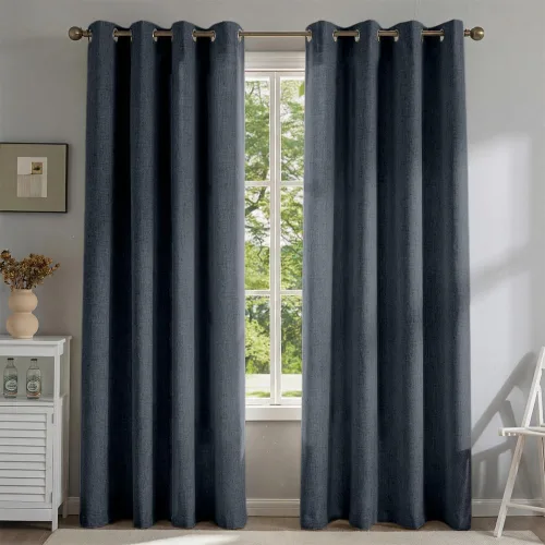 Vista 8 de Cortinas de lino libres de PFAS en negro de 63 pulgadas de largo, juego de 2 paneles, 100% cortinas opacas largas para dormitorio, sala de estar