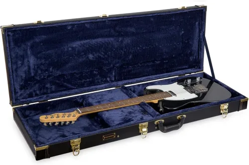 Vista 43 de Crossrock Estuche de madera para guitarra clásica de tamaño completo 4/4, diseño superior arqueado, interior de felpa, pestillos de metal Negro