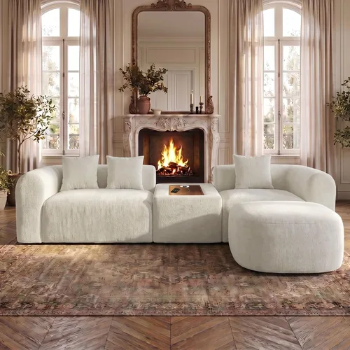 Vista 9 de OUYESSIR - Sofá modular curvado de 119 pulgadas con otomana, color marrón claro Camello
