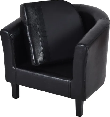 Vista 5 de Silla de brazo de cuero PU sofá individual bañera barril Club asiento muebles con cojín (negro)