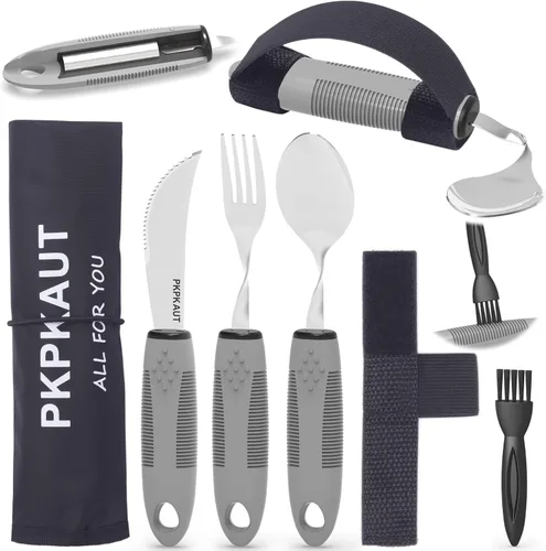 Vista 14 de Utensilios adaptativos para pacientes de Parkinson, personas mayores, utensilios pesados para temblores de mano, utensilios para comer para personas