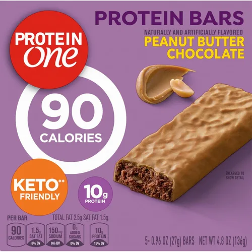 Vista 3 de Protein One Barras de proteína de 90 calorías, chocolate con mantequilla de maní, aptas para Keto, 5 unidades, 4.8 onzas