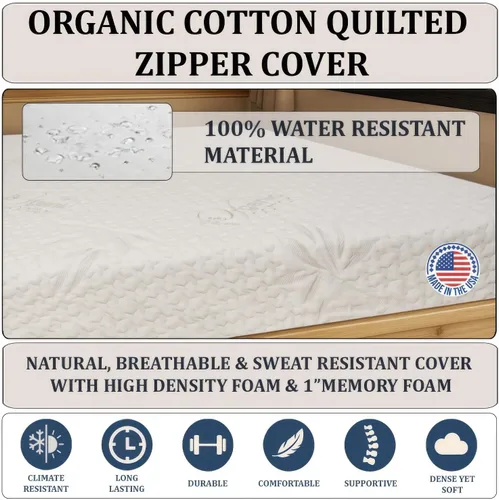 Vista 3 de Foamma Colchón de espuma viscoelástica de gel de 4 x 30 x 72 pulgadas para caravana con funda de algodón orgánico resistente al agua, base de espuma