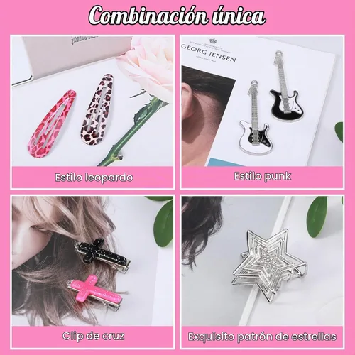 Vista 2 de Juego de 22 pinzas para el cabello rosa Y2k, cabello kawaii, clip